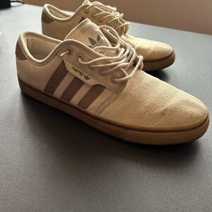 adidas HEMP Originals Tan Canvas Low-Top Sneakers with Brown Trim